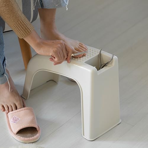 Image of Basicwise Shower Footrest, White Bath Foot Stool for Shaving Legs, Non-Slip Sturdy Pedicure Footrest, Spa Footrest Shaving Stool, Shower Foot Procedures Stool with Storage