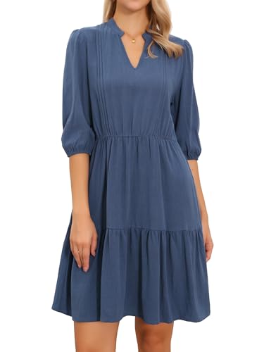 Robe col en V Allegra K avec manches mi-longues et taille extensible confortable