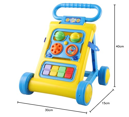 Image of JoyRide Musical Folding Baby Activity Push Walker with Flipping Doors, Turning Gears, and Spinning Panels 4 Colors, Non-Toxic Plastic, Boys Girls 9-18 Months (Yellow)