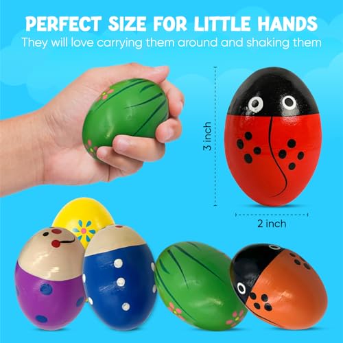 image for Homily Wooden Maracas for Kids, Colorful Egg Shakers Toy for Boys and 