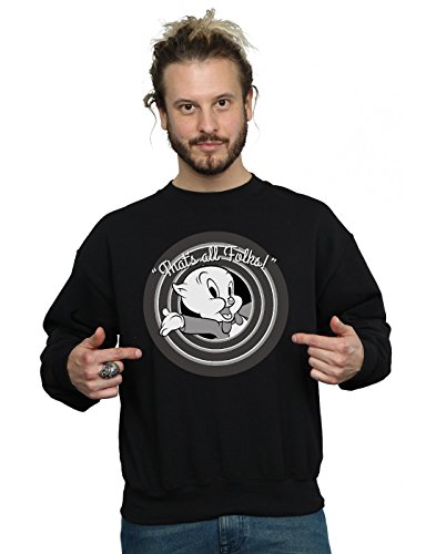 Looney Tunes Men's Porky Pig That's All Folks Sweatshirt Small Black