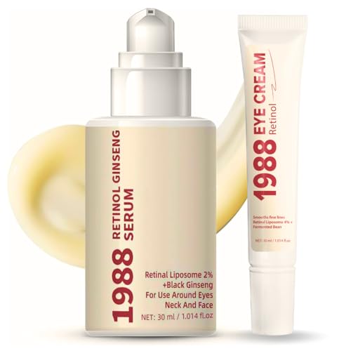 1988 Retinal Serum + 1988 Eye Cream or Dark Circles and Puffy Eyes | Retinol Serum for Face & Eye Anti Aging Wrinkle Care Set Nourishment & Smooth Fine Lines Revitalising Glowing Korean Skincare