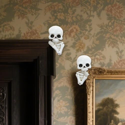 Set de 2 estatuas esqueleto divertidas para decoración de Halloween miniatura 5