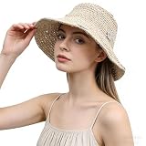 MILAKOO Straw Bucket Sun Hat Floral Decoration Wide Brim Summer Cap for Beach Woven Cap for Women