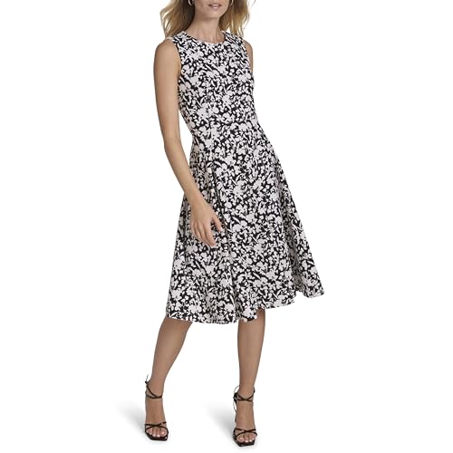 Image of Calvin Klein Women's Sleeveless Round Neck Knee Length Crepe A-line Dress