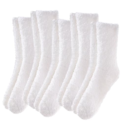 Image of Josnown Fuzzy Socks for Women, Cozy Fluffy Slipper Sleep Socks 5 Pairs