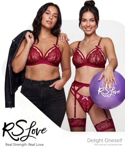 Image of RSLOVE Women Lingerie Set with Garter Belt | Heart Cutout Lace Design, Adjustable Fit, Soft Stretch Fabric, 3 Piece Romantic Lingerie Set