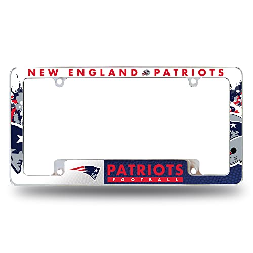 Rico Industries NFL New England Patriots Primary 12 x 6 Chrome All Over Automotive License Plate Frame for Car/Truck/SUV