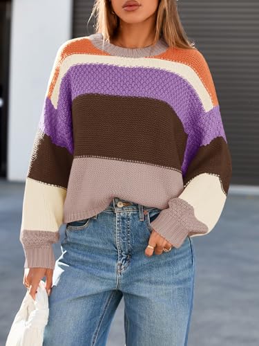 Saodimallsu Womens Color Block Cropped Sweaters 2025 Winter Trendy Casual Oversized Y2k Going Out Striped Pullover Tops4