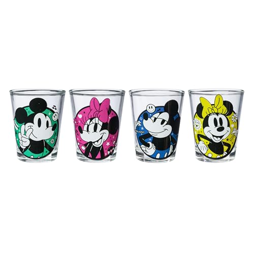 Image of Silver Buffalo Disney Mickey and Minnie Mouse 4 Piece Mini Glass Set, 1.5 Ounces