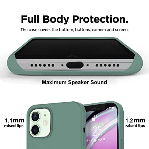 Image of VONZEE Silicone Back Case for iPhone 12 Mini Soft-Touch Phone Back Cover for iPhone 12 Mini with Microfiber Lining & Logo Cut -Midnight Green