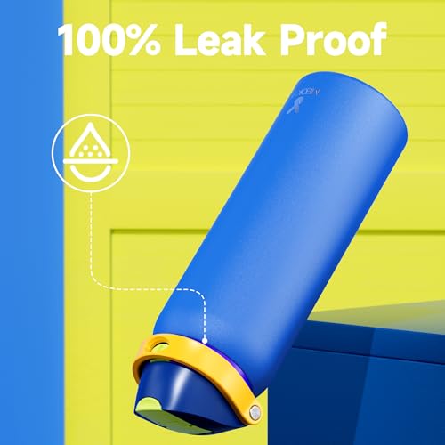 Image of 40 oz Insulated Water Bottle for Men: Meoky Stainless Steel Water Bottle with 2-in-1 Straw and Spout Lid - Leak Proof, Cold for 24 Hours, Protective Silicone Base, BPA-Free for Sports Gym, Sapphire