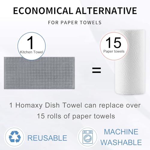 Image of Homaxy 100% Cotton Terry Kitchen Towels, 4 Pack, Grey