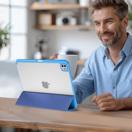 Image of ProCase for iPad Pro 13 Inch Case M5 2025 / M4 2024 with Pencil Holder -Blue | Smart Cover iPad Pro M5 M4 Case 17 Inch, Clear Transparent Back, Supports Touch ID, Auto Wake /Sleep