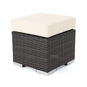 Christopher Knight Home Santa Rosa Outdoor 16" Wicker Ottoman Seat with Water Resistant Cushion, Multibrown / Beige 419tHDD0uJL. SS280