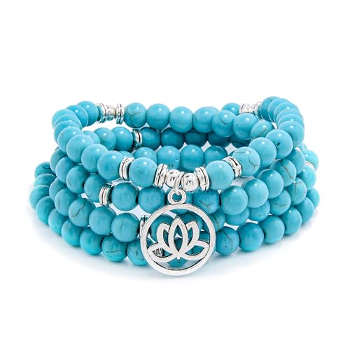 Regali di fiori di loto Perline Mala 108 Braccialetti curativi Collana Accessori per la meditazione (Turchese verde (Green Turquoise))
