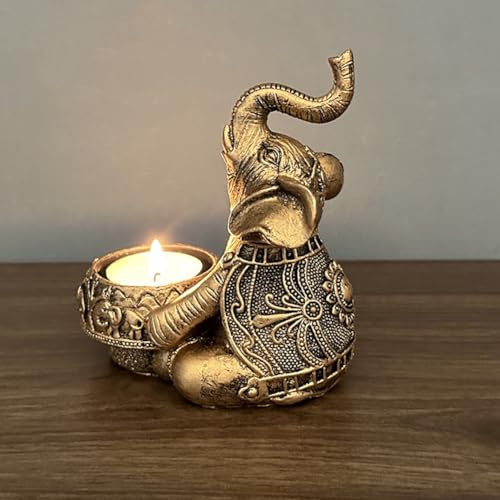 Lizusidtsy A-Gold Animal Candle Holders Elephant Sculpture Tea Light Candle Holder Deco Small Candle Stick Holders Good Lucky Props