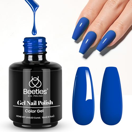 Image of Beetles Blue Gel Nail Polish, 1 Pcs 15ml Cobalt Color All Season Gel Polish Nail Art Manicure Salon Soak Off DIY Nail Uv Design at Home for Women
