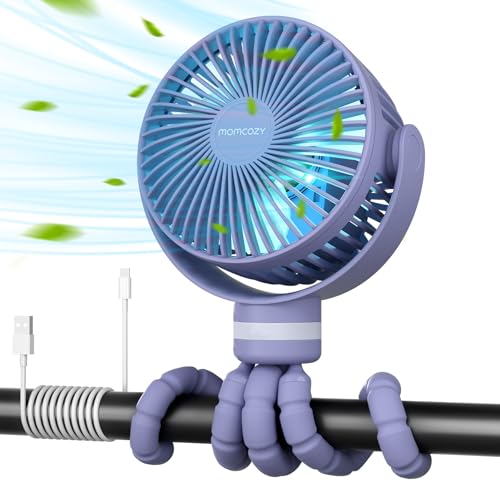 Image of Momcozy 8000mAh Portable Stroller Fan, 27H Ultra-long Battery Life Detachable 4 Speed 360°Rotate LED Night Light with 2 Modes, USB Rechargeable Handheld Cooling Fan for Travel/Car Seat/Bedroom