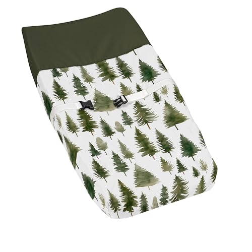 Image of Sweet Jojo Designs Sage Green Woodland Boy Girl Gender Neutral Unisex Baby Changing Pad Cover Infant Newborn Diaper Table Change Mat Sheet Forest Themed Nature Pine Tree Hunter Abstract Watercolor