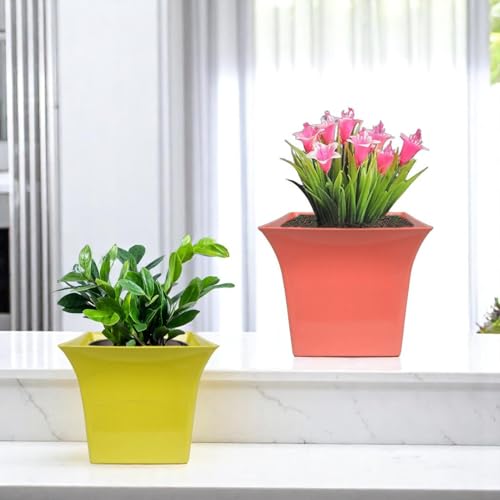 Image of Go Hooked Plastic Planter Pots Set of 7 | Multicolor Flower Pots Perfect for Home, Office & Garden Decor | Uber Square Pot 6.5 Inch for Indoor & Outdoor Plants | Durable, Lightweight & Modern Design