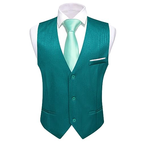 Barry.Wang Herren Formale Anzug Weste Gestreift Casual V-Ausschnitt Slim Fit Einfarbig Weste für Hochzeit Party Smoking, petrol, XX-Large