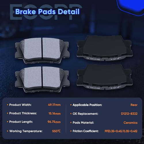 Image of ECCPP Brake Pads, Ceramic Pad Kits D1222 D1212 For Toyota For Camry 2007-17