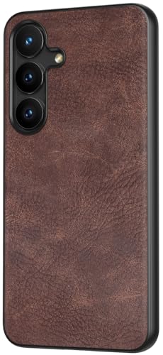 Salawat Galaxy S25 Case, Slim PU Leather Vintage Shockproof Phone Case Cover Lightweight Soft TPU Bumper Hard PC Hybrid Protective Case for Samsung Galaxy S25 2025 (Dark Brown)