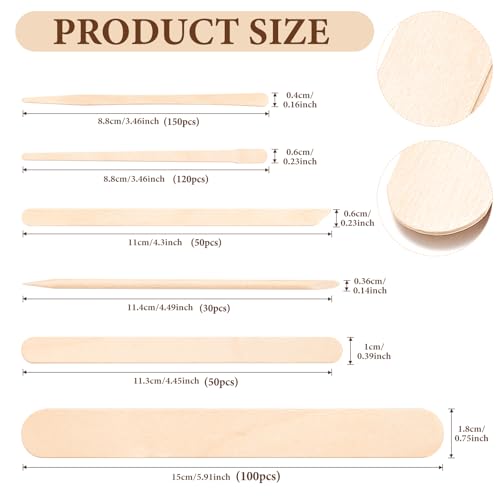 Image of EWVVSS 6 Style 500 Pcs Wax Sticks Assorted Wax Applicator Sticks For Body Legs Face With Small Medium Large Sizes Wood Sticks For Waxing Or Craft Sticks