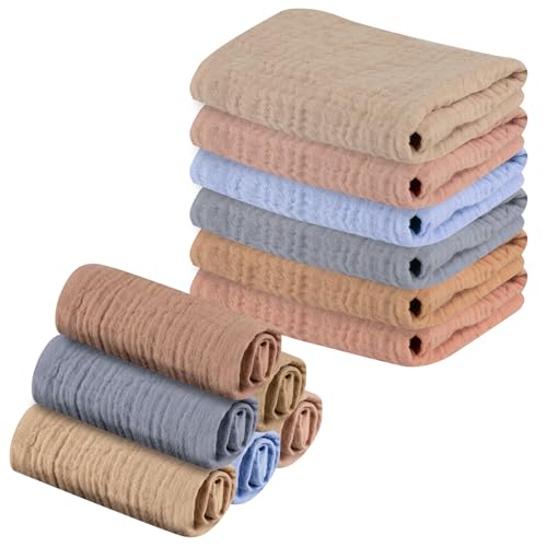 DASHUAIGE Paquete de 12 paños cuadrados de muselina para bebé, paños de muselina para bebé, toallitas de algodón natural, toallitas esenciales para bebés recién nacidos, limpieza de baño y