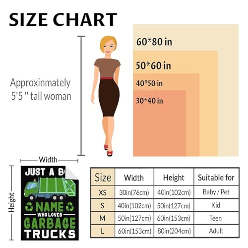 Mercuryelf Custom Garbage Truck Blanket Gift - 50x60 Inches Funny Throw Blankets for Kids - Black Soft, Fuzzy & Warm Throws for Living Room, Sofa