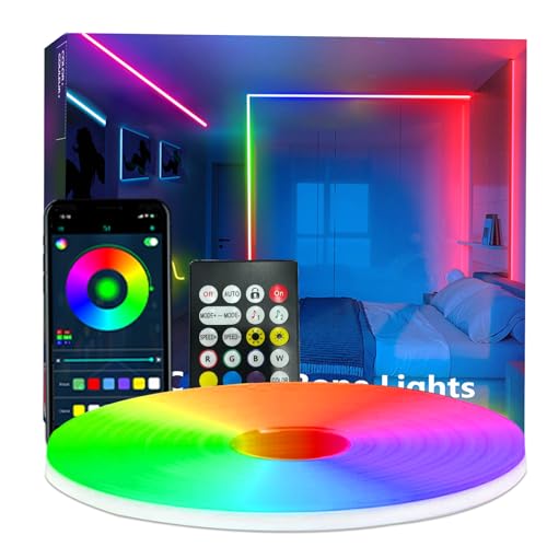 Bvokon 5 m Neonstreifen, RGB-IC, flexible LED-Lichtsteuerung mit App/Fernbedienung, Farbwechsel, IP65 wasserdicht, Musik-Synchronisations-Lichtleiste für Schlafzimmer