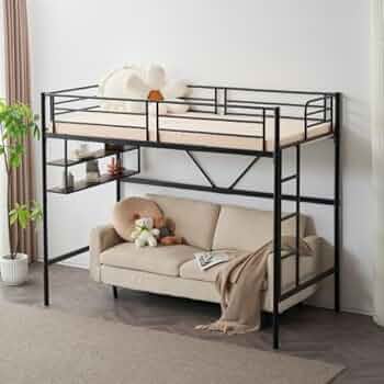 Amazon｜ロフトベッド パイプベッド サイド棚付き シングル