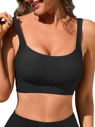 Womens Black Bikini Top Fashion Swim Bra Comfortable Supportive Swimsuit Top for Swimming Beach Yoga L