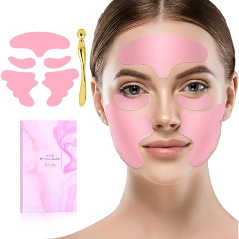 Ingzy Reusable Silicone Wrinkle Patches Kit, Face & Forehead Wrinkle Patches with Massage Stick, Tape for Wrinkles Under Eyes, Face, Forehead, Facial Patches for Overnight Cover