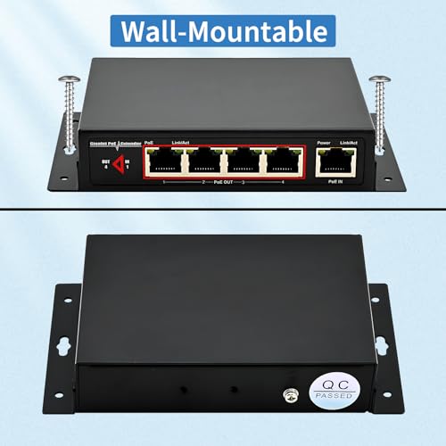Image of 60W 4-Port Gigabit PoE Switch /Extender PoE Splitter | 10 /100 /1000Mbps, Supports IEEE 802.3af /at, Ethernet Extension, 6KV Lightning Protection