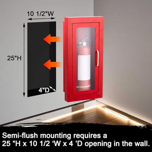 Image of Zonon 1 Pcs Semi Recessed Fire Extinguisher Cabinet Box Steel Recessed Wall Cabinet, Magnetic Door with Handle, Acrylic Window, 2.5 Inch Trim, for 2.5 /5 /10 lb Dry Chemical Fire Extinguisher (Red)