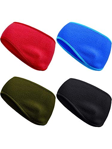 4 Pieces Ear Warmers Headband Ear Muffs Headband Fleece Headband Non-slip Winter Ear Headband for Running Outdoor Activities (Black, Red, Royal Blue, Navy Green)