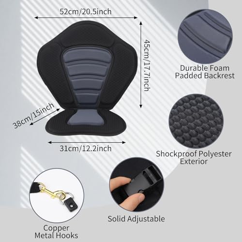 PullCrease Kayak Seat with Back Support, Thickened Padded Deluxe Canoe Seat with Adjustable Straps Accessory for Kayaking Canoeing Rafting Fishing