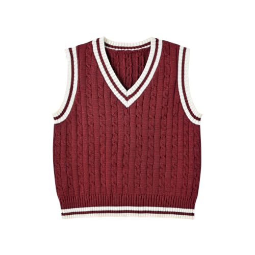 Image of Women's Sweater Vest,Y2K Sleeveless Pattern Preppy Style Knitted Crop Tank Top for Girl