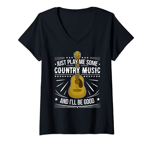 Womens Cool Country Music Guitar Player Western Guitar Music V-Neck T-Shirt, Black
