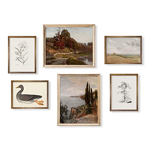 Image of Rustic Modern Farmhouse Wall Art Decor - French Country Kitchen Print Poster - Boho Victoria Landscape Pictures Bathroom - Aesthetic Vintage CottageCore - Neutral Brown Fall Autumn Nature Duck Drawing