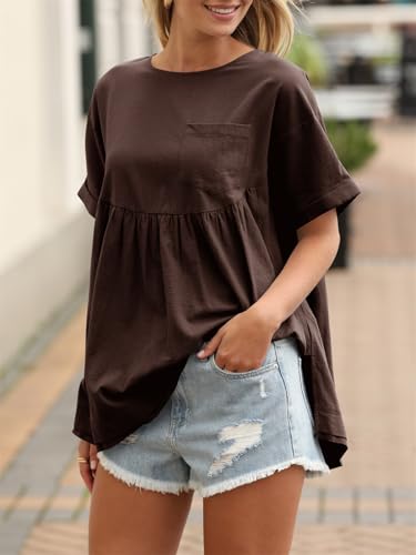 Image of Tankaneo Womens Summer Babydoll Tops Casual Loose Fit Peplum Oversized Tunic Shirts