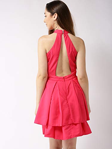 Image of Sera Women's Black Polyester Fit and Flare Pleated Midi Backless Dress