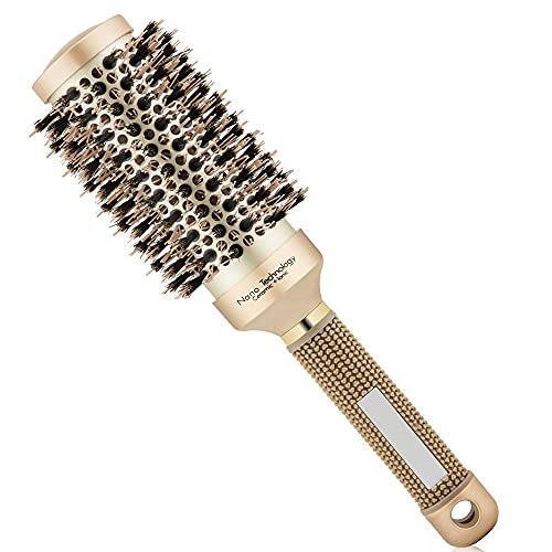Blowout Hair Brush, Round Brush for Blow Drying with Boar Bristle Professional Nano Thermal Ceramic Barrel Ionic Tech Hair Brush for Styling,Curling and Straightening (3 Inch, Barrel 1.7 Inch)