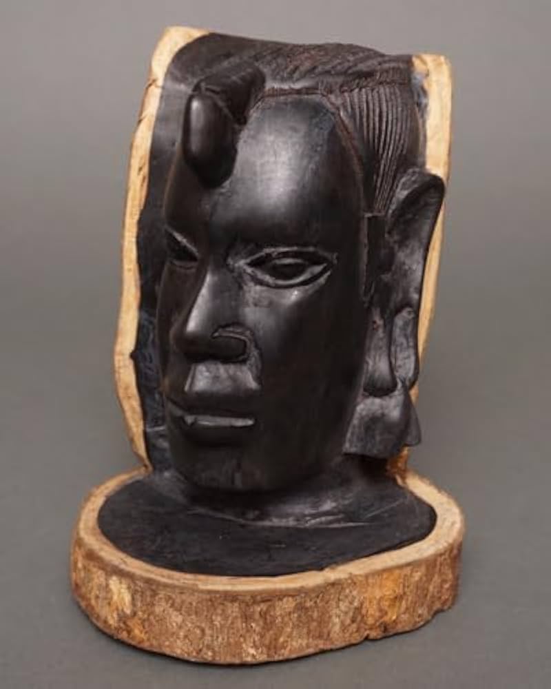 Amazon.co.jp: アフリカタンザニア黒檀彫刻頭像人形No.13木彫り一刀彫