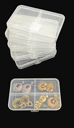 CSM® Jewelry Case Organizer Multipurpose Plastic Storage Box with dividers 4 Grids, Transparent (Pack of 6 Boxes)