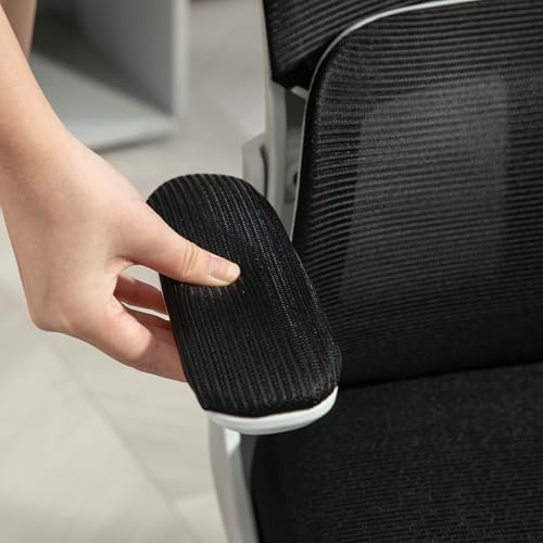Sedia da Ufficio Ergonomica con Supporto Lombare, Braccioli Ribaltabili, Poggiatesta Regolabile, Poltrona Scrivania Girevole Inclinabile con Schienale Alto, Altezza Regolabile in Rete, Nero - Sedia gaming - Immagine 8