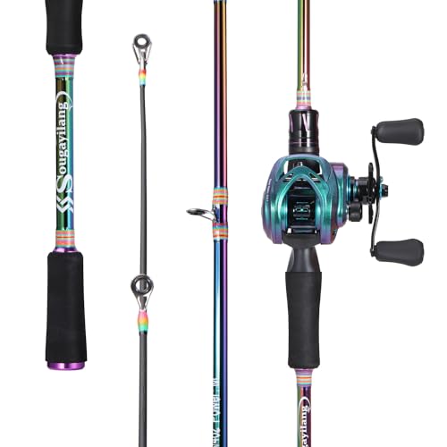 Sougayilang Baitcasting Angel Combo, 2-teilig, Bunte leichte tragbare Angelrute mit superglattem Baitcast-Angelrolle für Süß- und Salzwasser-2.1-R Sougayilang Baitcasting Angel Combo, 2-teilig, Bunte leichte tragbare Angelrute mit superglattem Baitcast-Angelrolle für Süß- und Salzwasser-2.1-R