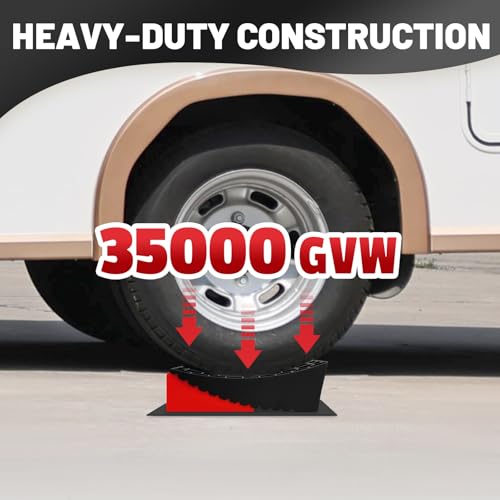 Image of ROBLOCK RV Leveling Blocks Up to G.V.W 35000 LBS, Camper Leveling Blocks with Chocks, Anti-Slip Mats, Carry Bag, RV Leveling System for Travel Trailers, 4 inch Max Leveling Height, 2 Packs, Red